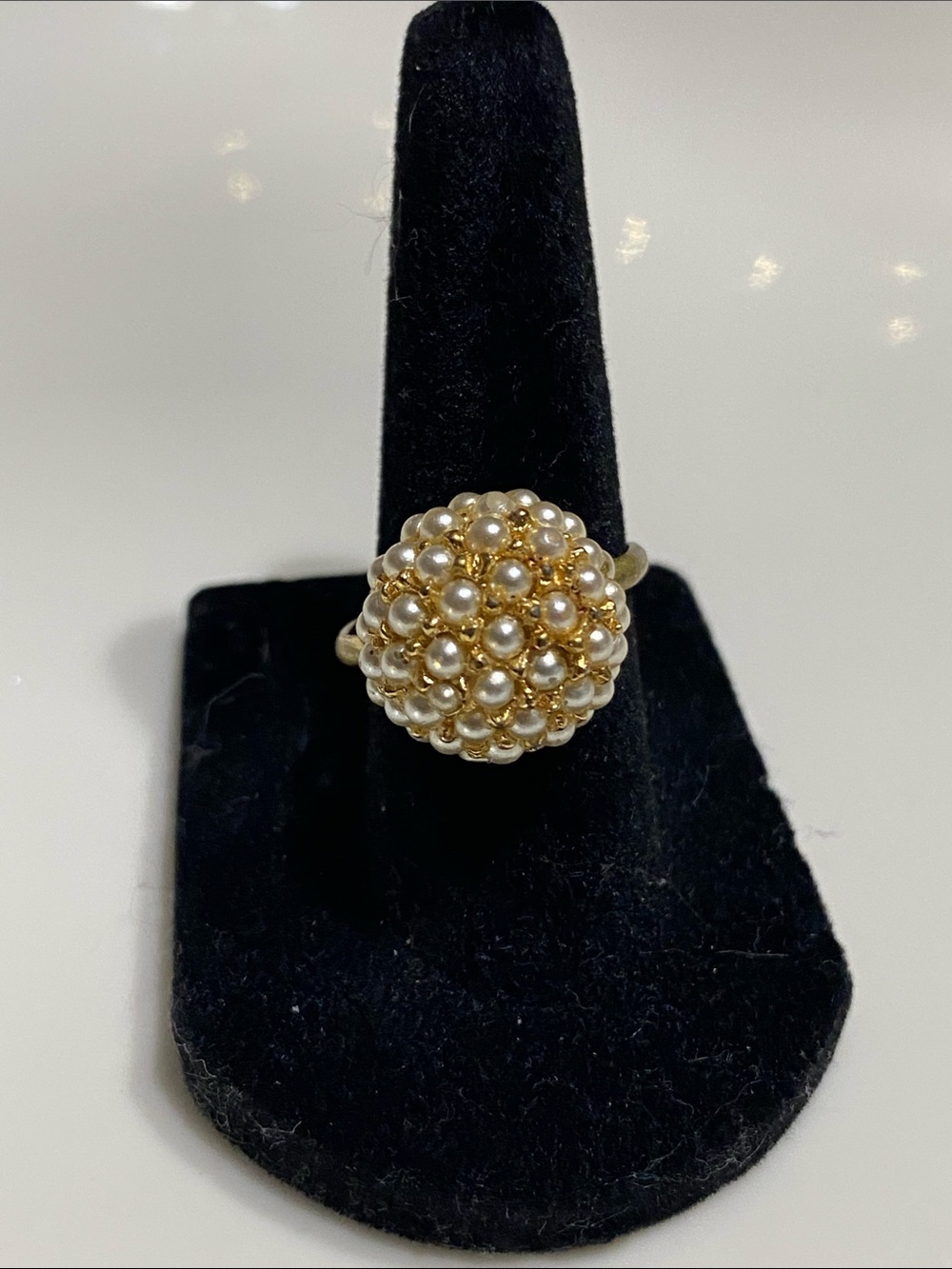 VTG Gold-Tone Cluster Pearl Dome Adjustable Ring